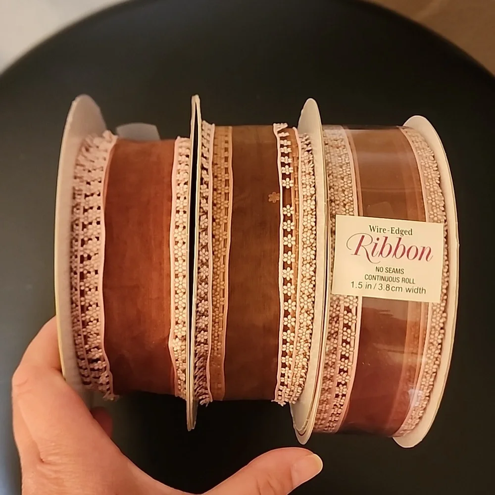 3 Rolls Kirkland Signature Wire-Edged Ribbon, Approx 125 yards total